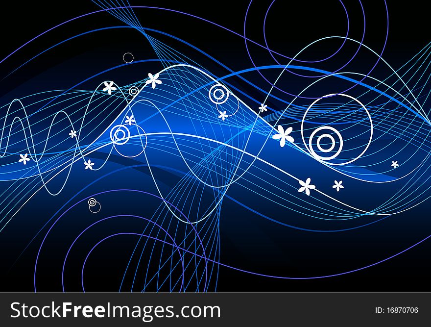 Blue background with white lines and design elements