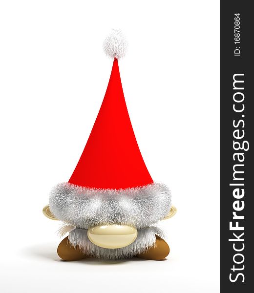 Little Santa Claus on a white background. Dwarf in a red santa hat