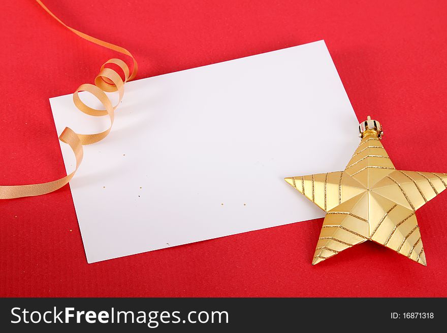 Blank card with star and serpentine on red background. Blank card with star and serpentine on red background