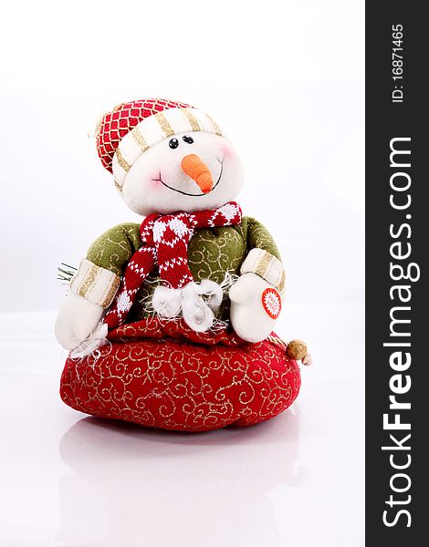 Christmas card with snowman cloth developed over white background