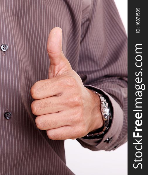 Hand of a man expressing positivity, white background. Hand of a man expressing positivity, white background