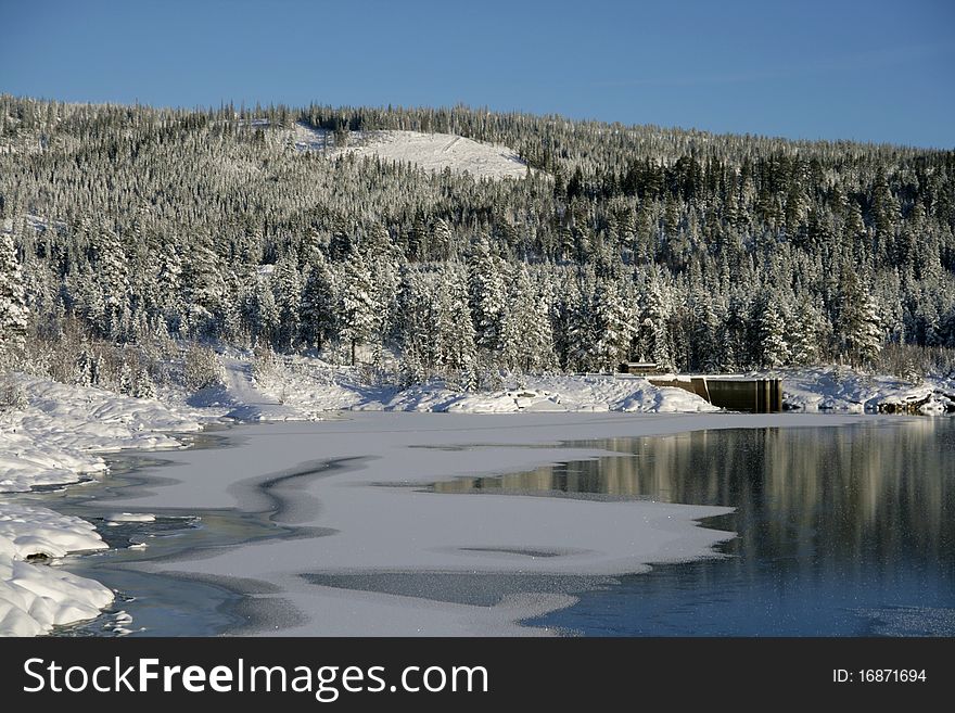 Norwegian lake in winter time. Norwegian lake in winter time