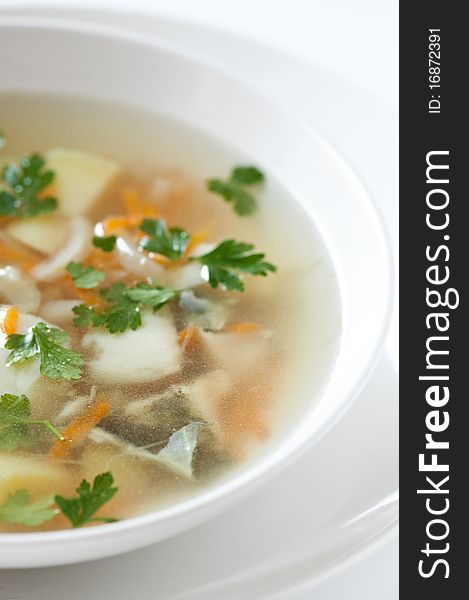 Light fish soup with crackers
