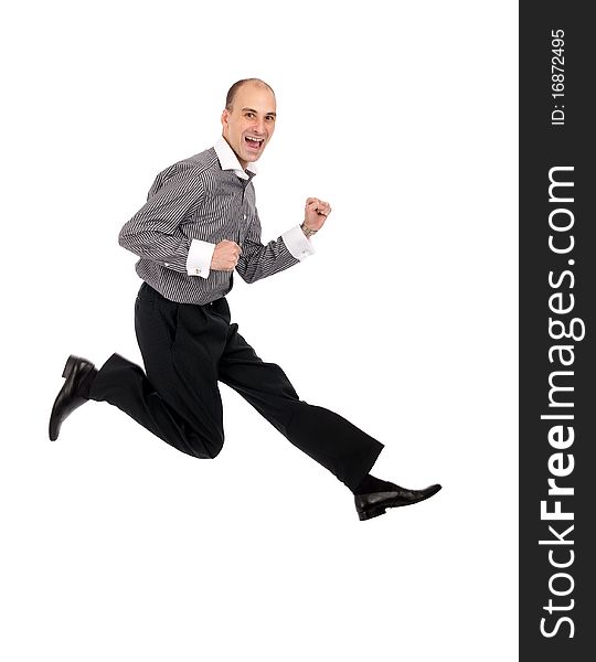 Businessman jumping isolated on a white background