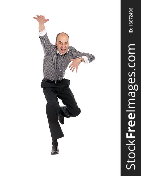 Business man jumping isolated on a white background. Business man jumping isolated on a white background