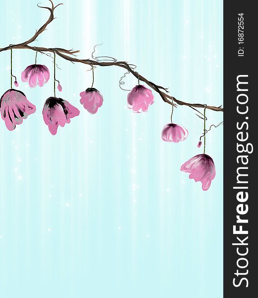 Pink flowers hanging of the branch of a tree. Pink flowers hanging of the branch of a tree