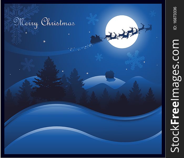 Blue Christmas banners with santa claus flying in the sky. Blue Christmas banners with santa claus flying in the sky