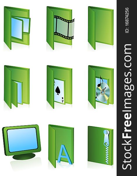 Illustration of set of different folder icon on isolated background. Illustration of set of different folder icon on isolated background