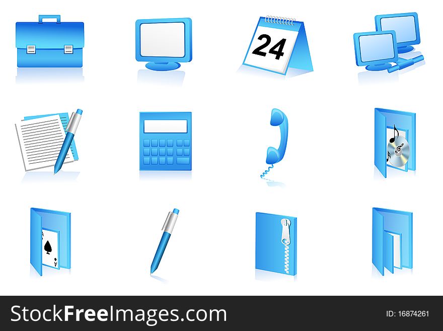 Illustration of set of office icons on isolated background. Illustration of set of office icons on isolated background