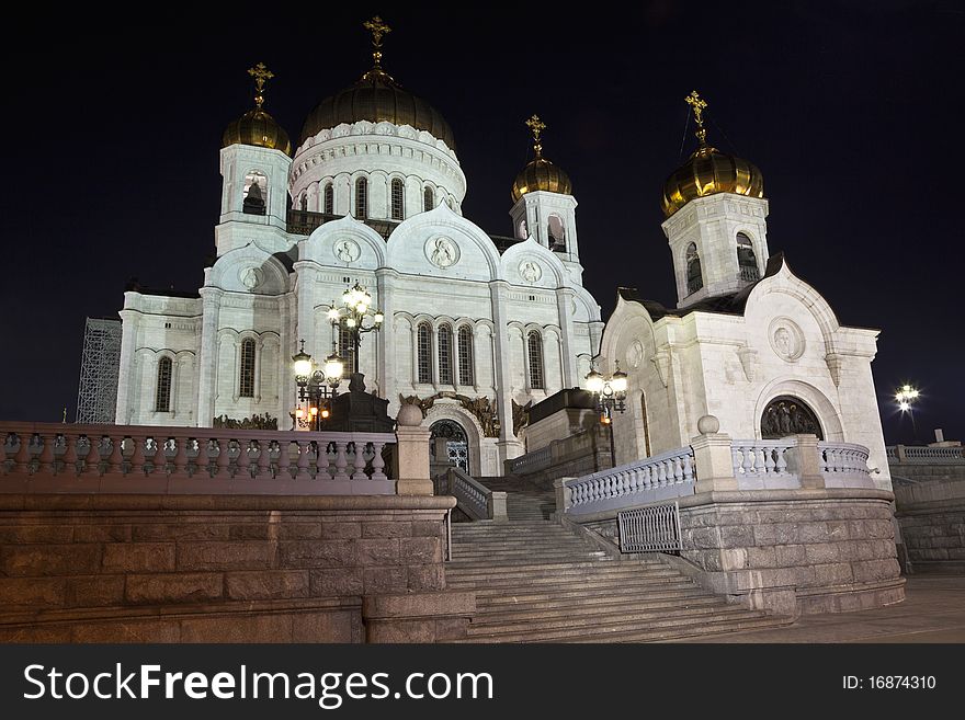 View on the Cathedral of Christ the Savior at night. View on the Cathedral of Christ the Savior at night