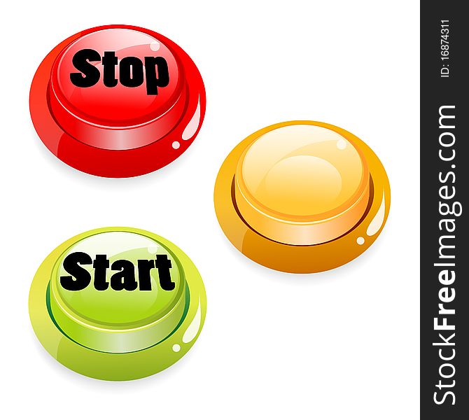 Illustration of set of start stop push button on isolated background