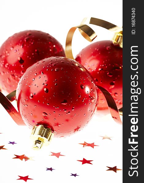 Trhee Christmas red balls isolated. Trhee Christmas red balls isolated