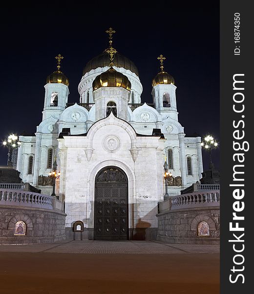 View on the Cathedral of Christ the Savior at night. View on the Cathedral of Christ the Savior at night