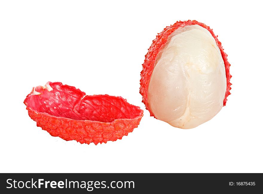 Peeled lychee isolated on white background