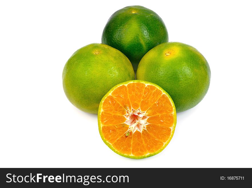 Close up of Oranges on White.