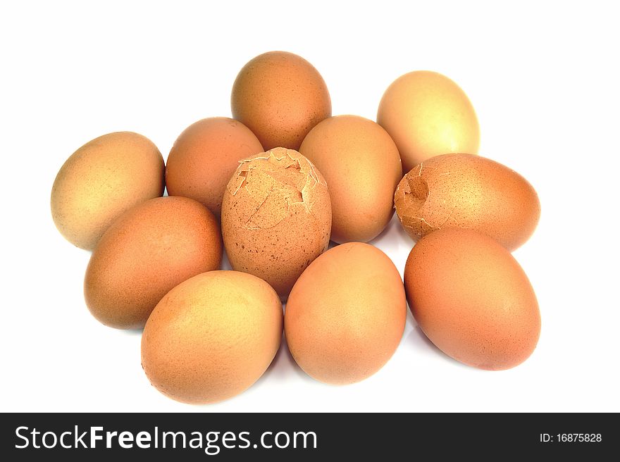 Boiled eggs on white background.