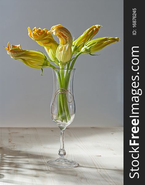 Zucchini flowers in a crystal goblet