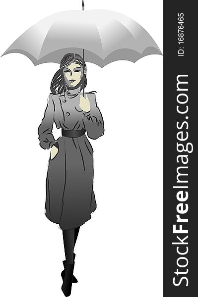 Girl in a cloak under an umbrella. Girl in a cloak under an umbrella