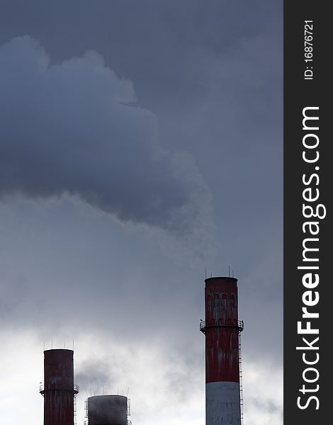 Emissions from pipes of a thermal power station. Emissions from pipes of a thermal power station