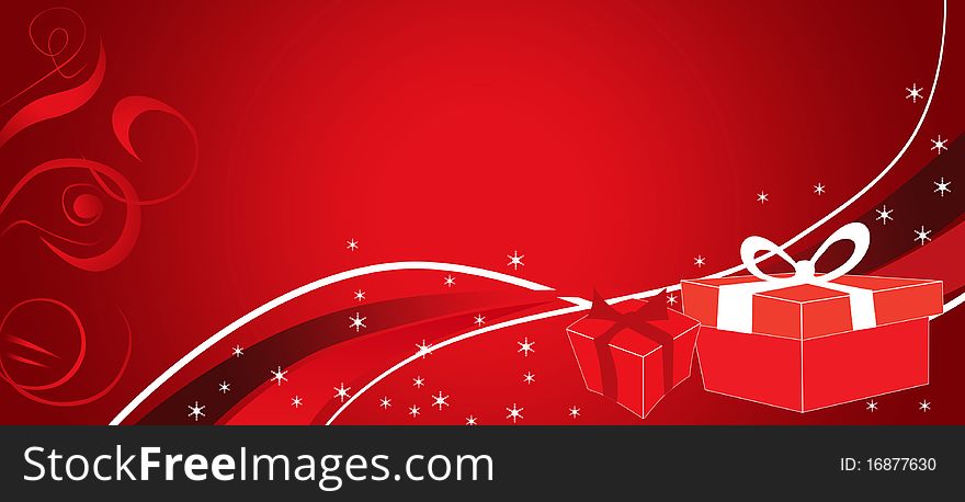Abtract Wallpaper With Red Background And Two Boxes Of Presents. Abtract Wallpaper With Red Background And Two Boxes Of Presents