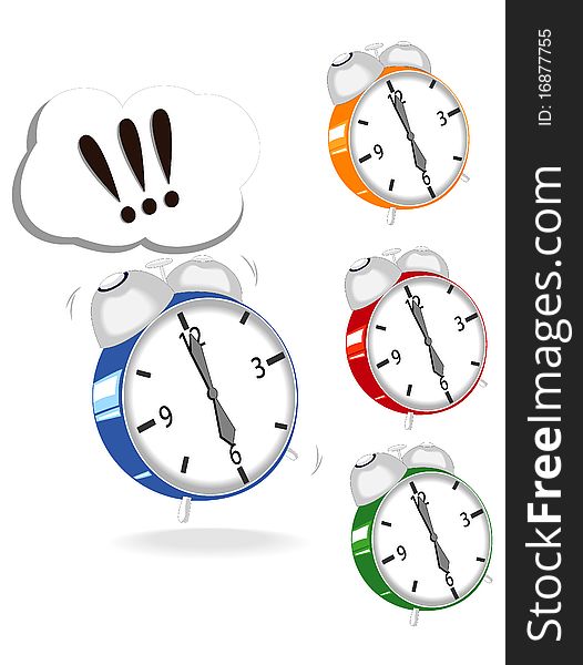Set of varicolored ringing alarm clock. Set of varicolored ringing alarm clock