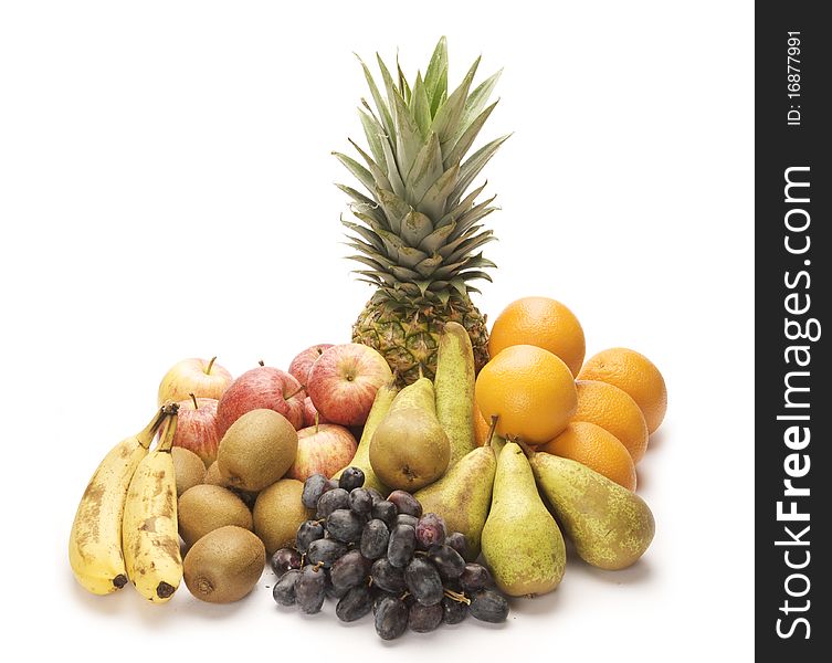 Large display of fruit on a isolated white background. Large display of fruit on a isolated white background