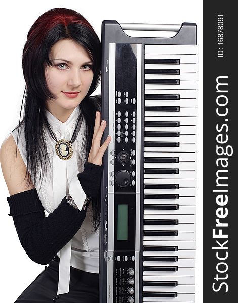 Beautiful Girl With Synthesizer Isolated
