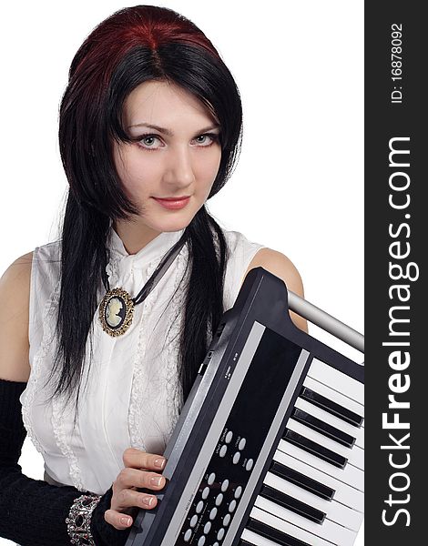 Beautiful Girl With Synthesizer Isolated