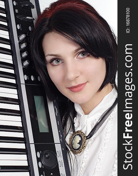 Beautiful Girl With Synthesizer Isolated