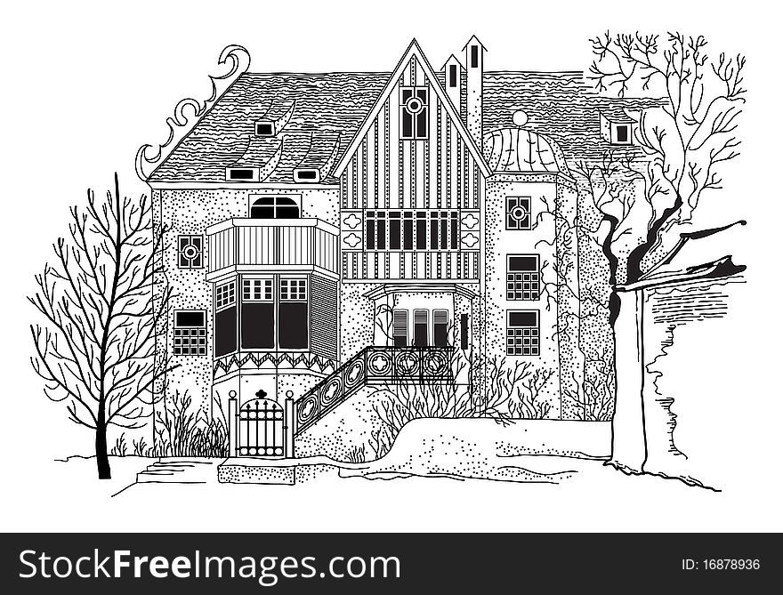 Vector image of house and trees. Vector image of house and trees