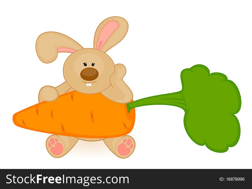 Cartoon little toy bunny with carrot for design