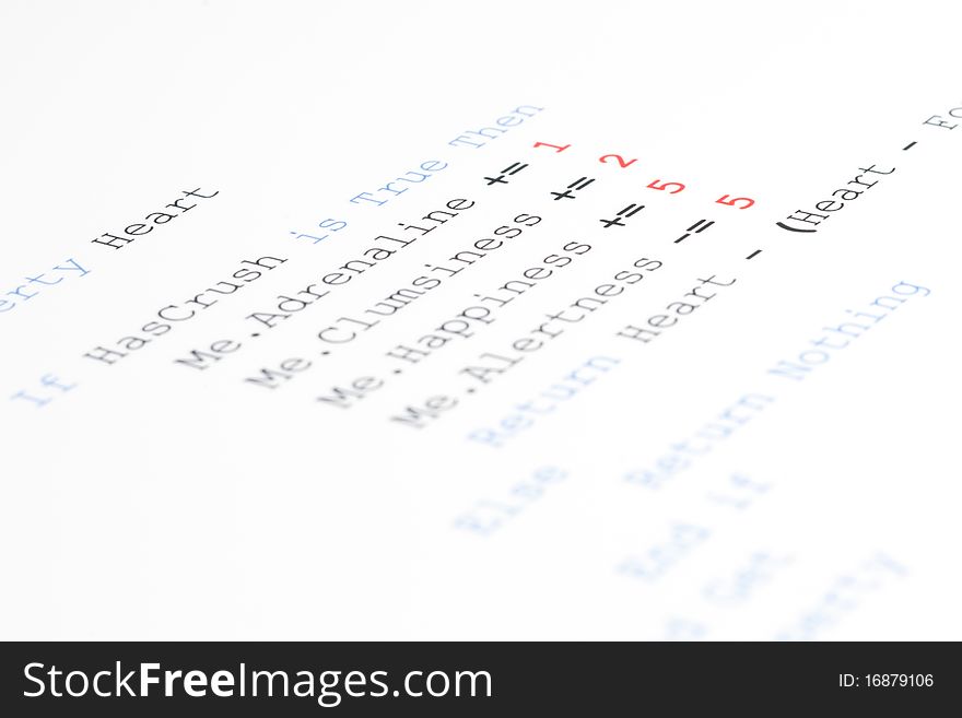 Computer code showing the function for love. Computer code showing the function for love