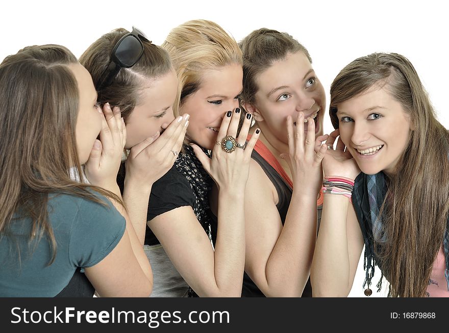 Girls friends are talking on the student conversation. Girls friends are talking on the student conversation