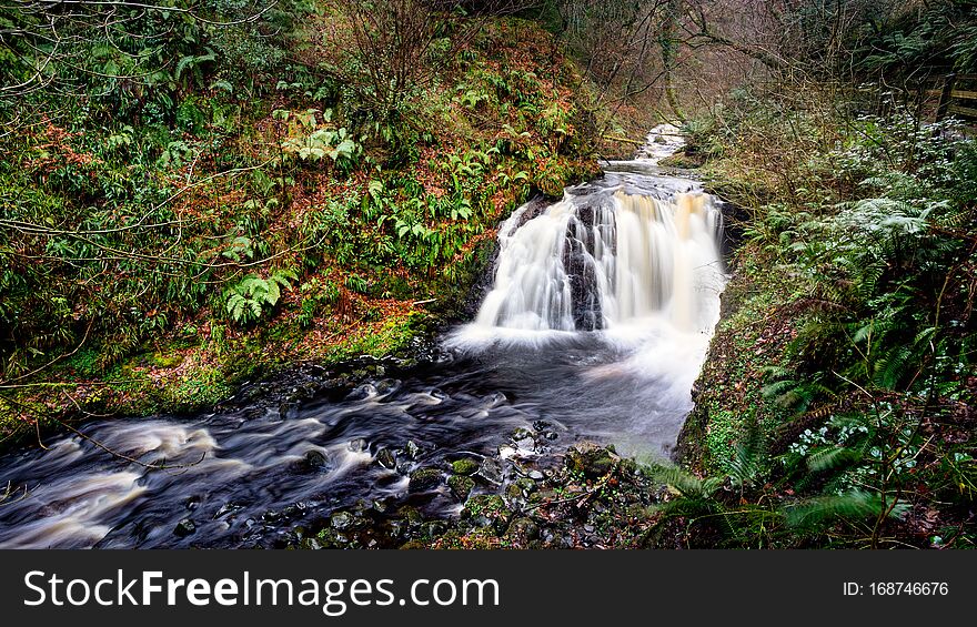 Waterfall Trail at Glenariff Forest Park, County Antrim. Hiking in Northern Ireland