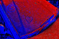 Heart Shape And Spiral Carving Appearance On Rusted Dirty Unknown Car. The Pop Art Or Little Graffiti Inscription On Abandoned Car Stock Photos Heart Shape And Spiral Carving Appearance On Rusted Dirty Unknown Car. The Pop Art Or Little Graffiti Inscription On Abandoned Car Stock Photos