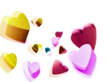 Charming Vivid 3d Hearts Gathering On White Background Layout. Dice Or Cubes Similar Shapes. Candy Colors Of Yellow, Pink, Purple Royalty Free Stock Photos Charming Vivid 3d Hearts Gathering On White Background Layout. Dice Or Cubes Similar Shapes. Candy Colors Of Yellow, Pink, Purple Royalty Free Stock Photos