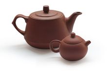 Clay Teapots And Tea Strainer Royalty Free Stock Photo