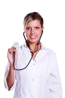 Woman Doctor Holding Stethoscope Royalty Free Stock Photography