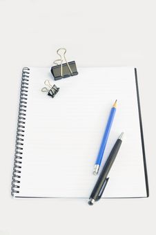 Empty Spiral Notebook With Paper Clip, Pencil And Stock Image Empty Spiral Notebook With Paper Clip, Pencil And Stock Image