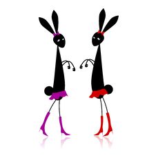 Two Fashion Rabbits For Your Design Royalty Free Stock Photos