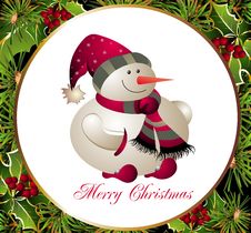 Christmas And New Year Card With Snowman Stock Photography