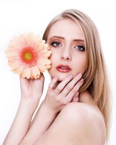 Young Beautiful Woman Face With Flower Royalty Free Stock Image Young Beautiful Woman Face With Flower Royalty Free Stock Image