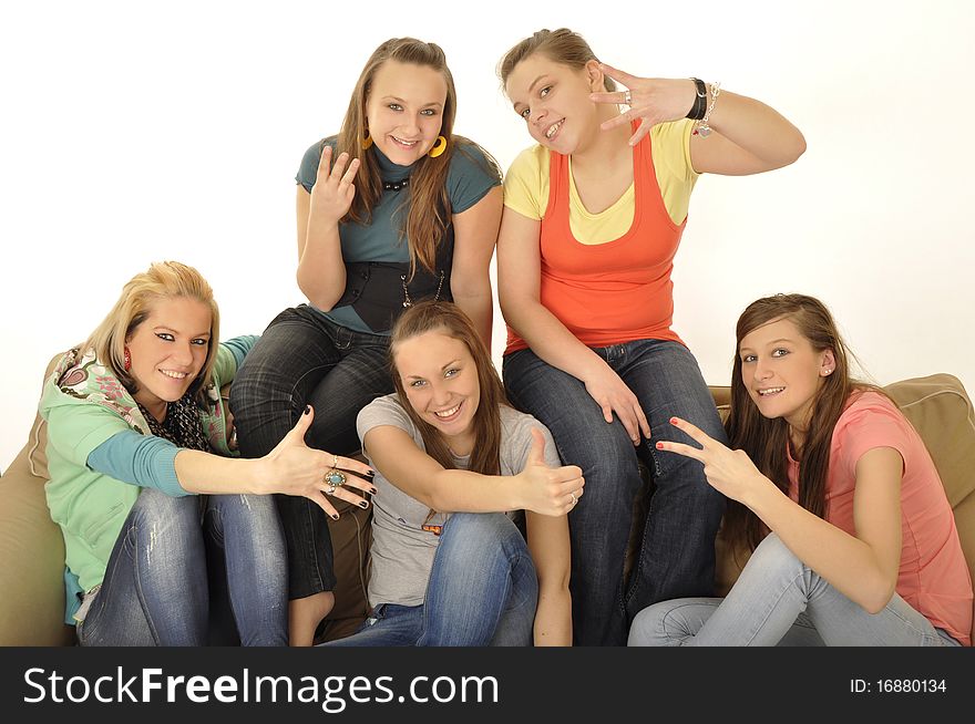 Girls friends are talking on the student conversation. Girls friends are talking on the student conversation