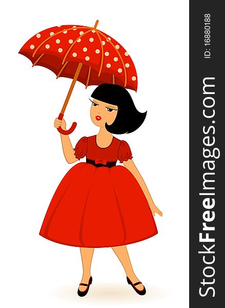 Cartoon Little Girl With Umbrella