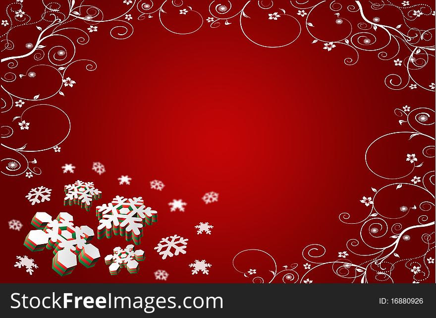 Christmas card red stars and flowers
