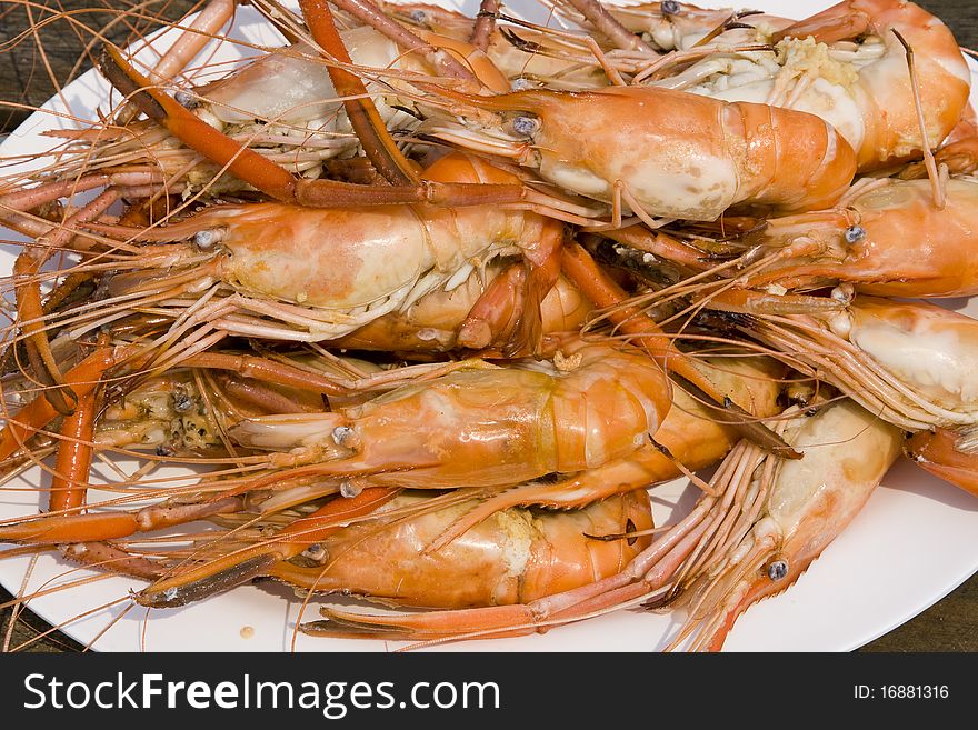 Boiled shrimp on a plate. Boiled shrimp on a plate