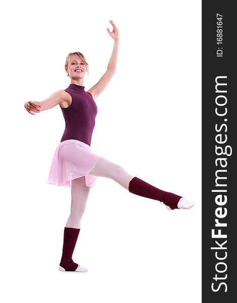 Young modern ballet dancer posing on white background. Young modern ballet dancer posing on white background
