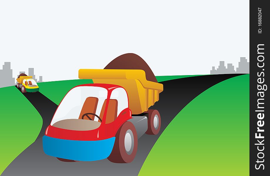 Freight transport by road. A truck carries goods to the construction site. Freight transport by road. A truck carries goods to the construction site.