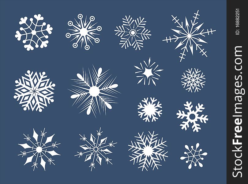 Set of snowflakes isolated on white with addition of a vector format. Set of snowflakes isolated on white with addition of a vector format