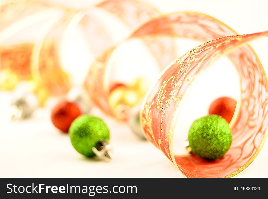 Holiday ribbon christmas balls on a white background